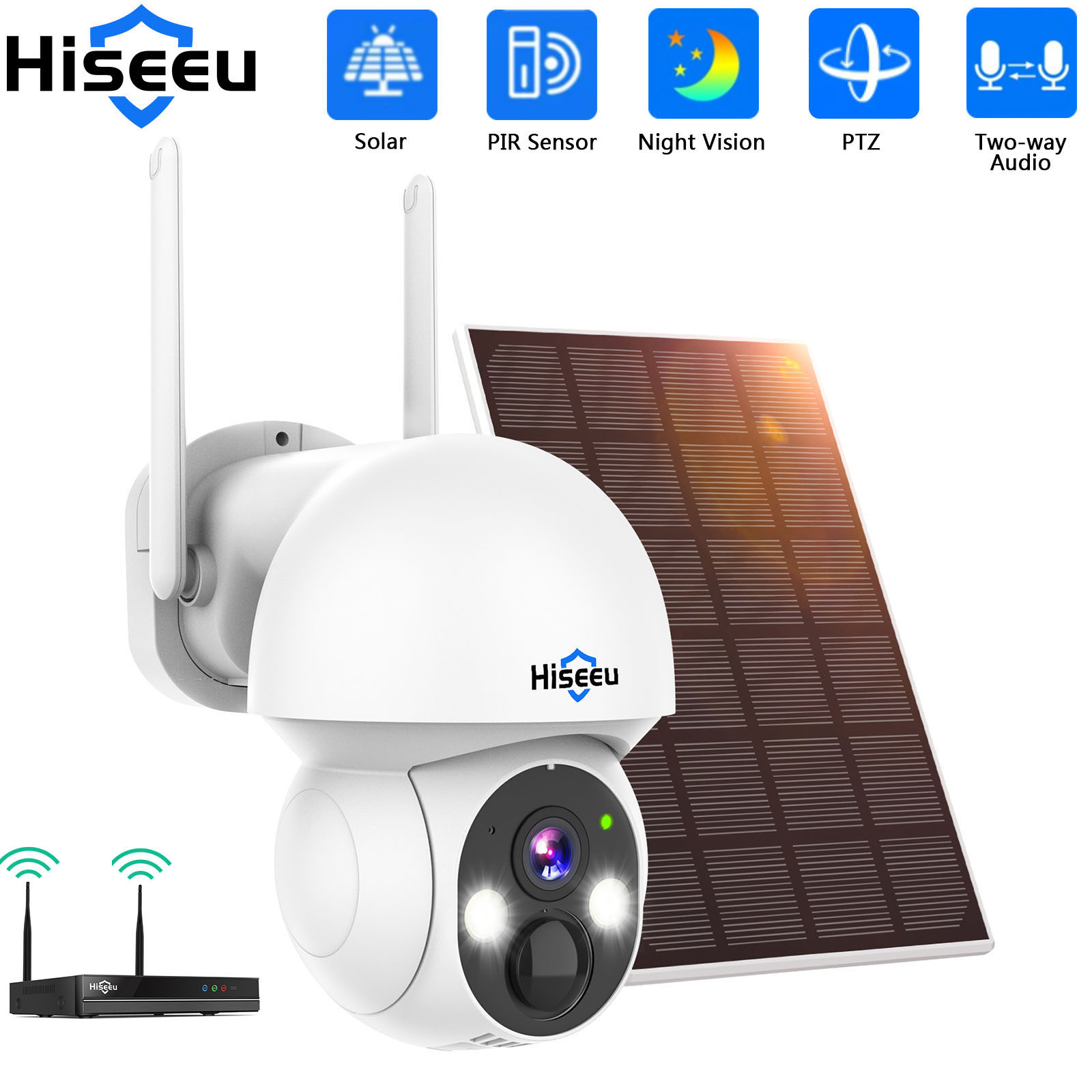 Smart Home Camera - Hiseeu 2K 4MP WIFI PTZ Solar